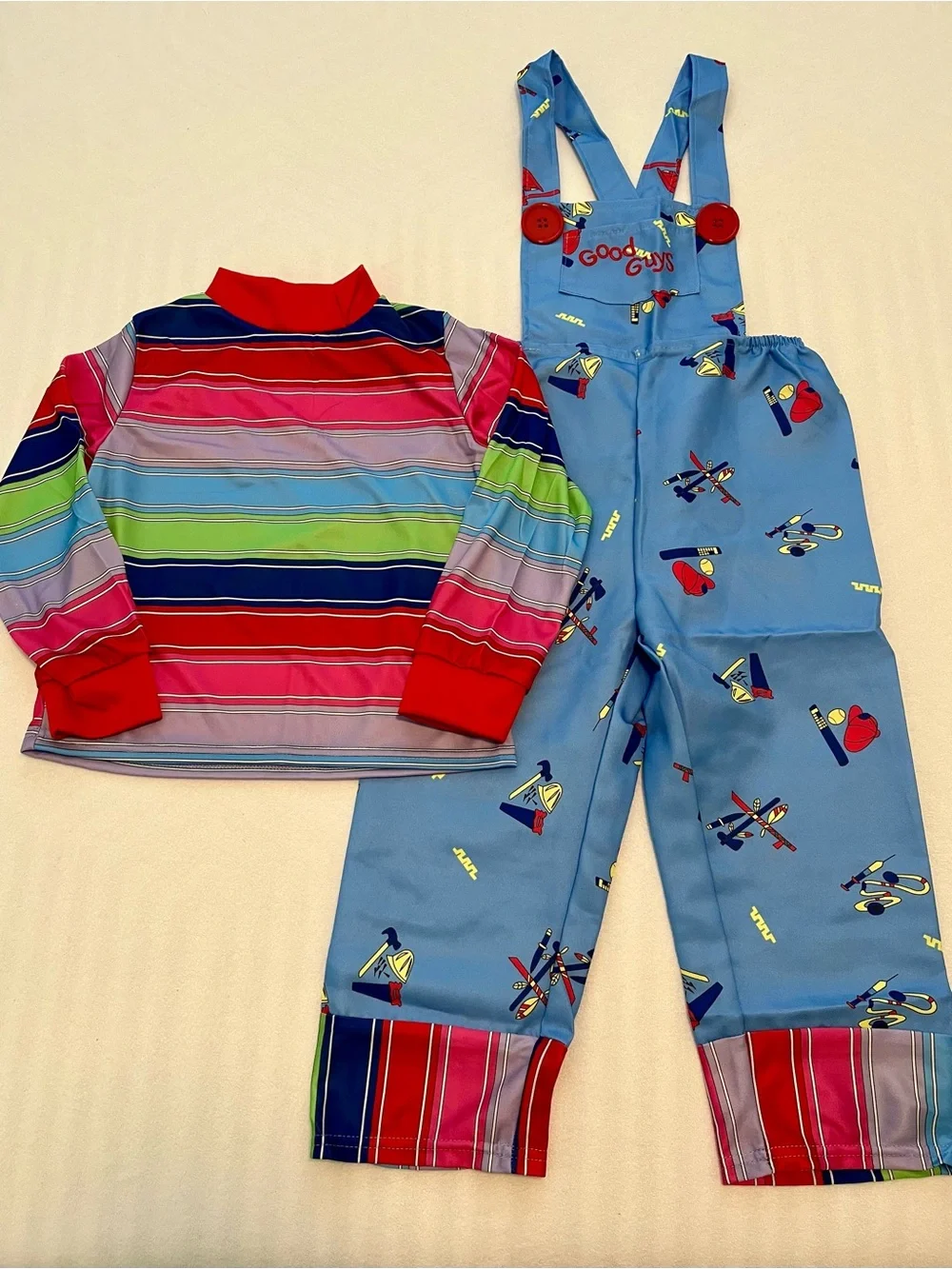 Chucky Child’s Play Good Guys 2pc Costume Set Overalls & Striped Shirt Kid’s Med